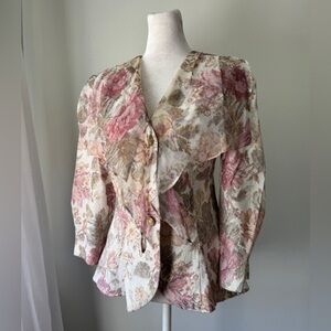 Vintage ‘90s SL Fashions Cream Floral Print Button Front Lightweight Jacket